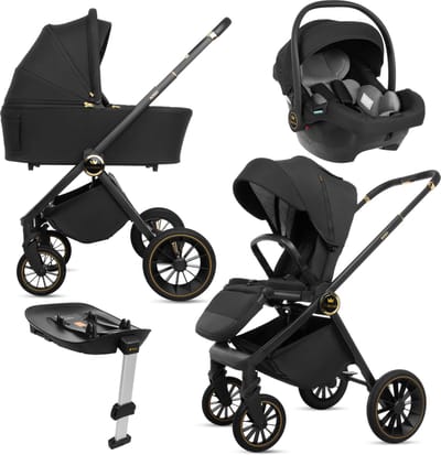 BabyLux® Kinderwagen 4in1 Set ROSSO, Opvouwbare Lichtgewicht Combi Kinderwagenset Incl. Reiswieg, Buggy, I-Size Kinderzitje, Autostoel, 4 Verstelbare Standen, 0-22kg, Uv-Bescherming 50+
