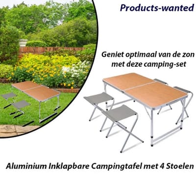 Relaxwonen | Campingtafel met 4 stoelen | 120 x 60 x 40cm