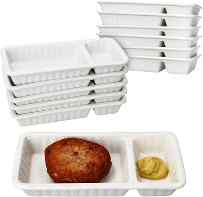 6-delige set FRIKANDEL-schaal rechthoekig 2 zones wit porselein – 24303047