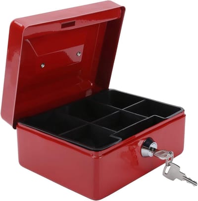 Geldkist - Kleine kluis - Veilig opbergen - Met uitneembare lade - 15x12x8cm - Rood