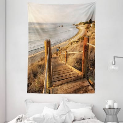 ABAKUHAUS Beach Pathway Tapijt, VS Pacific Coast, Woonkamer Slaapkamer Wanddoek Zijdezacht Satijn Tapijt, 150 x 200 cm, Meerkleurig