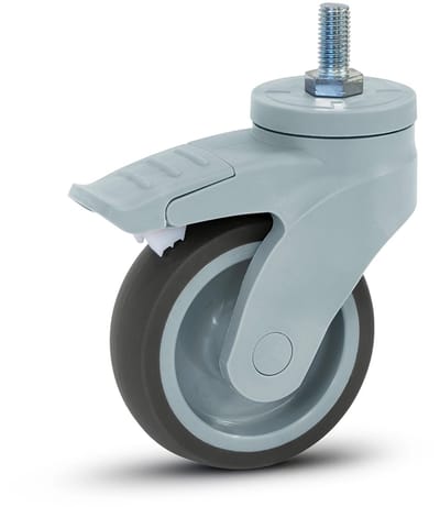 Grijs kunststof zwenkwiel geremd met schroefdraad - 100mm - 100kg