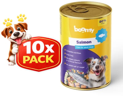Boomy - Hondenvoer - Natvoer hond - Blikvoer hond - Graanvrij - Zalm smaak - 80% vlees - Adult - 10 x 400g