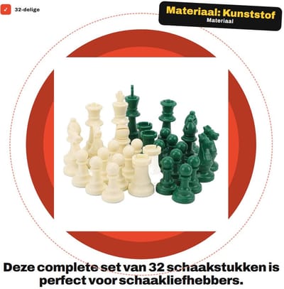 Dailygoods- Schaakstukkenset 32-delig - Kunststof Schaakfiguren - Groene/Witte Kleur - Vilten Bodem - Compleet voor Strategische Gameplay - Schaakstukken