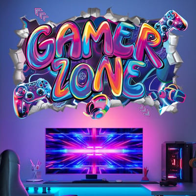 Dailygoods- Muurstickers Gamer Zone - 3D Wanddecoratie - Peel en Stick - Muurstickers Jongenskamer - Video Gaming Decor - Veilig en Niet Giftig