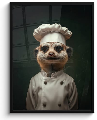 Poster in lijst - Fotolijst 50x70 cm - Posters - Dier - Kok - Stokstaartje - Posterlijst zwart - Decoratie - Wanddecoratie woonkamer - Muurdecoratie slaapkamer