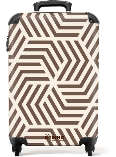 NoBoringSuitcases.com - Koffer - Patroon van bruine lijnen op beige achtergrond - Past binnen 55x40x20 cm en 55x35x25 cm - Trolley handbagage - Valiezen met wieltjes volwassenen - Reiskoffer op wielen - Rolkoffer lichtgewicht