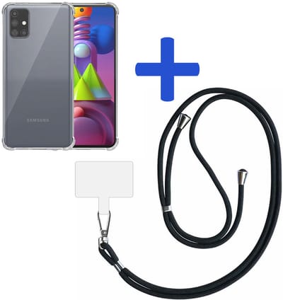 Smartphonica Telefoonhoesje Geschikt voor Samsung Galaxy M51 Transparant Schokbestendig met Afneembaar Universeel Telefoonkoord - Backcover Case Siliconen ShockProof with Lanyard geschikt voor Samsung Galaxy M51