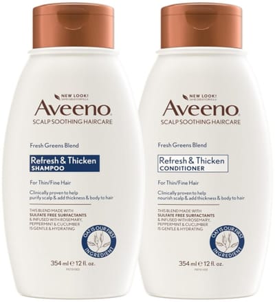 Aveeno Fresh Greens Shampoo & Conditioner Set – Volume & Versterking voor Fijn/Dun Haar – Sulfaatvrij – Rozemarijn, Pepermunt & Komkommer
