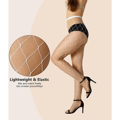 1 Paire Bas résille Filet de pêche Femme Taille Haute Sexy Grille Filet de pêche Plusieurs Tailles Creux Collants en Nylon Tenue de Fête One Size beige