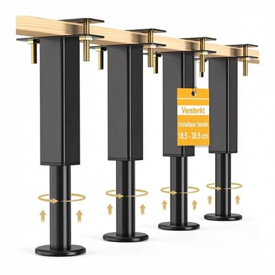 JustValue - Verstelbare Meubelpoten - Set Van 4 - Verstelbaar 19-30cm - Ronde Platte Voet - Anti-Slip - Staal - Zwart - Incl. Schroeven