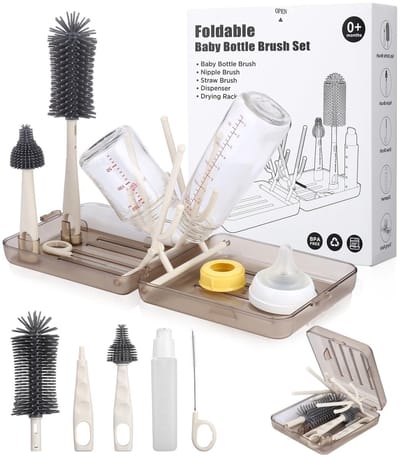 Dailygoods- Reisflessenborstel - Opvouwbare Flessenhouder - Reisflessenborstelset - Essentieel voor Reizen - 1 Stuks - Handig voor Kinderen - Flessenborstel