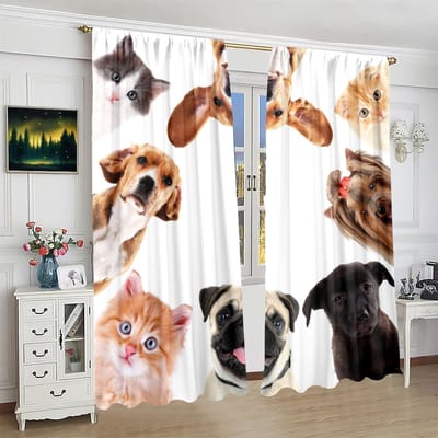 2 stuks - Kat en hond - bedrukte gordijn - polyester materiaal - voor slaapkamer woonkamer raam studeerkamer anti-privacy gordijn 52inchx84inchx2Pcs