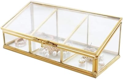 Sieradendoos Goud - Glazen Display - Sieraden Opbergen - Handgemaakt Glaswerk - 16.5x7x6cm - Goud