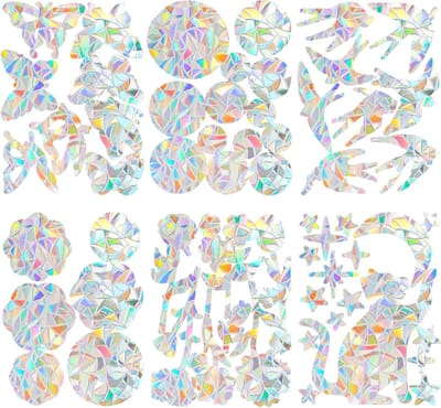 61-delige Anti-Collisie Raamstickers voor Vogelbescherming, 3D Regenboog Raamdecoratie met Katten, Vlinders en Bloemen
