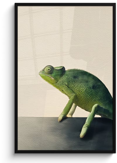 Poster in lijst - Fotolijst 80x120 cm - Posters - Kameleon - Groen - Minimalistisch - Posterlijst zwart - Decoratie - Wanddecoratie woonkamer - Muurdecoratie slaapkamer