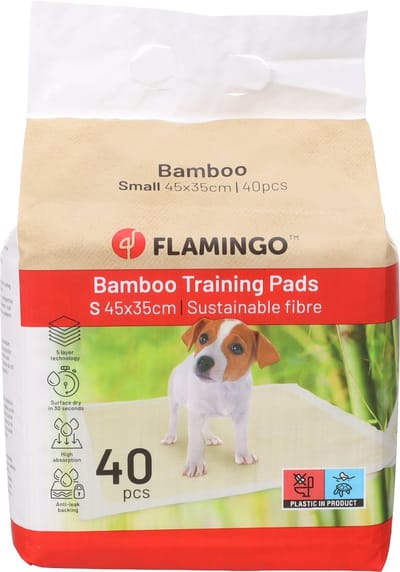 Puppy Pads – Flamingo Trainingsmat Bamboo Padu Beige S – 45x35 cm – 40 stuks – bamboe zindelijkheidsmat voor puppy’s & honden – super absorberend & sneldrogend