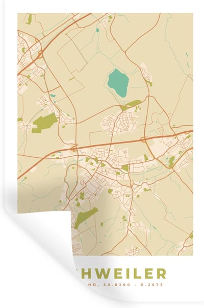 Muurstickers - Sticker Folie - Stadskaart - Eschweiler - Plattegrond - Vintage - Kaart - 20x30 cm - Plakfolie - Muurstickers Kinderkamer - Zelfklevend Behang - Zelfklevend behangpapier - Stickerfolie