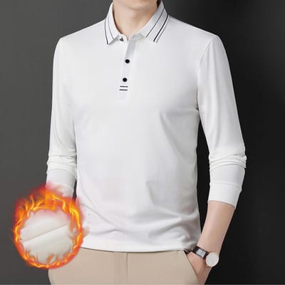 Winter Nieuw Fleecegevoerd Verdikt Heren Poloshirt Mode Koreaans Warm Revers Lange Mouw T-shirt Heren XXXXL