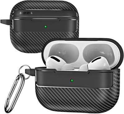 Schokbestendige Carbon Fiber Hoes voor AirPods Pro 3 - Duurzame Bescherming met Carabiner en LED Venster, Geschikt voor Generatie XW Zwart
