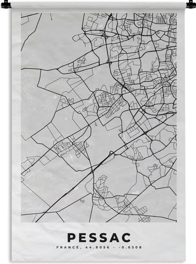 Wandkleed - Wanddoek - Frankrijk - Pessac - Stadskaart - Plattegrond - Kaart - 120x180 cm - Wandtapijt