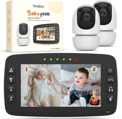 Nexino® Babyfoon met 2 Camera's – Baby Monitor - Hondencamera - Huisdiercamera - Op Afstand Bestuurbaar - Temperatuursensor - Terugspreekfunctie - Video & Audio