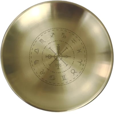 Plateau Rituel Païen Autel Assiette Pentagramme Étagères Pierre Cristal Porte-Bougie Brûleur d'Encens Accessoires Décoration Maison Cadeau Sorcière 14cm diameter