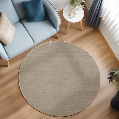 Rond Flycarpets Laagpolig vloerkleed - Gevlochten - Handgeweven Look - Beige 120x170 cm