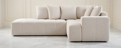 Luxe Hoekbank Haussmann 3-Zits van Chenillestof – Beige – Comfortabele Moderne Sofa met Massief Houten Frame en 5 Sierkussens – House&Garden