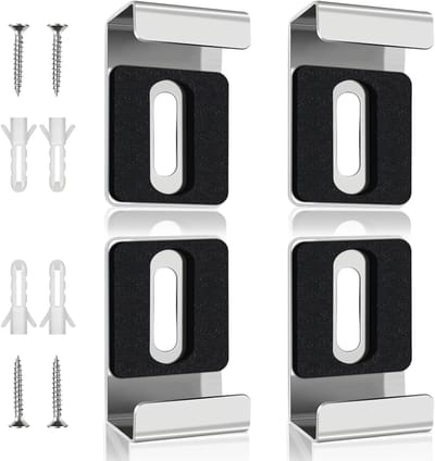 Spiegelhouders voor aan de muur - 4 stuks zilveren bevestigingen met schroeven en pluggen, geschikt voor spiegels van 17-19 mm dikte, ideaal voor wanddecoratie en interieurstyling
