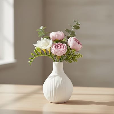 Dailygoods - Keramische vaas, wit, 13 cm, boerderijvazen voor bloemen, minimalistische keramische vaas, moderne boho-bloemenvaas voor woondecoratie, woonkamer, slaapkamer, kantoor, entree, tafeldecoratie