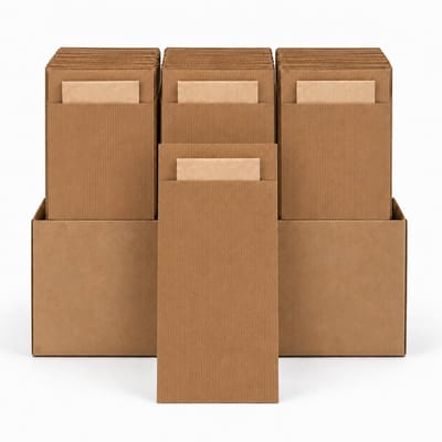 NaturaSterk Luxe Bestekzakje Pochette Kraft met Naturel Servet - 100% biologisch afbreekbaar - bestek diner eten bestekpochette festival tafel dekken bio servetten - 600 stuks