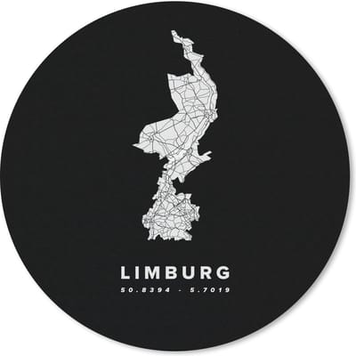 Muismat rond 20x20 cm - Mousepad Limburg - Kaart - Nederland - Ronde muismatten