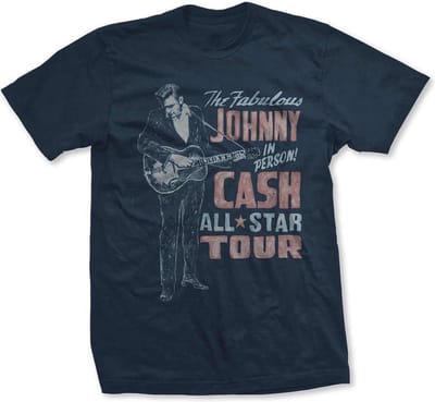 Johnny Cash Heren Tshirt -2XL- All Star Tour Blauw