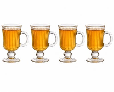 Excellent houseware koffie/theeglas - 4x - 230ml - glas - H15 x D7 cm - streep motief
