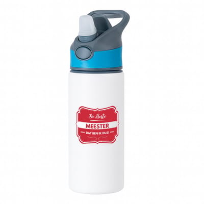 Hacebo® - De beste meester, dat ben ik dus waterfles met rietje blauw - iemand die een meester is - beste ooit - werk - collega - school - verjaardagscadeau - kado - gift - geschenk - afscheidscadeau - welkomscadeau - water fles - 650ML