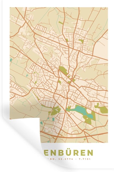 Muurstickers - Sticker Folie - Ibbenbüren - Stadskaart - Plattegrond - Vintage - Kaart - 20x30 cm - Plakfolie - Muurstickers Kinderkamer - Zelfklevend Behang - Zelfklevend behangpapier - Stickerfolie