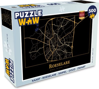 Puzzel Kaart - Roeselare - Simpel - Goud - Zwart - Legpuzzel - Puzzel 500 stukjes
