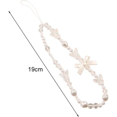 Creatieve Kristal Strik Parel Kralen Mobiele Telefoon Bandjes voor Vrouwen Telefoonhoesje Sleutelhanger Tas Hanger Decoratie Accessoires white