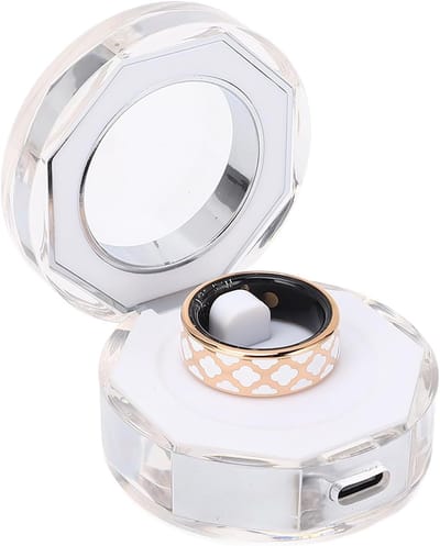 Gezondheidsringen voor vrouwen, stijlvolle fitnesstracker met hartslagcalorieën slaapstappentracker, IP68 waterbestendig, draagbare slimme ring met app-bediening en oplaadcase，9