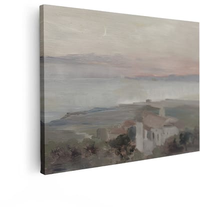 Artaza Canvas Schilderij Landschap - 120x90 cm - Wanddecoratie Zee - Muurdecoratie Zonsondergang - Decoratie Vintage Kust - Schilderijen Op Canvas