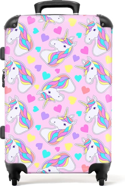 NoBoringSuitcases.com - Grote roze koffer - Kinderkoffer unicorn meisjes - Reiskoffer middelmaat met 4 wielen XL - Trolley op wieltjes - Rolkoffer groot kinderen - Ruimbagage valies 20kg - Suitcase medium - Luggage large - Bagagekoffer 72 liter