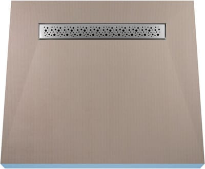 Betegelbare doucheplaat 120 x 120 cm met goot Wiper Showerlay Mistral afvoer horizontale goot hoofdzijde betegelbaar douchebord douchebak gelijkvloers