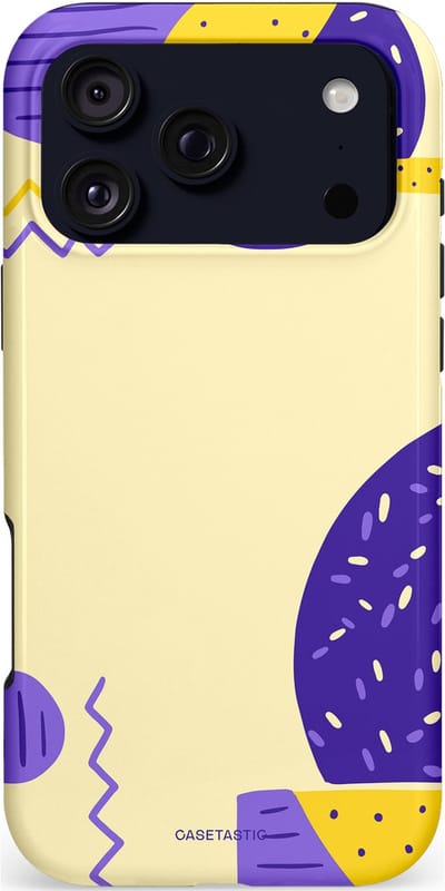 Casetastic hoesje geschikt voor Apple iPhone 17 Pro Max - MagSafe - Dubbellaagse bescherming - Geo zigzag - Fashion Case - Crème Blauw Geel