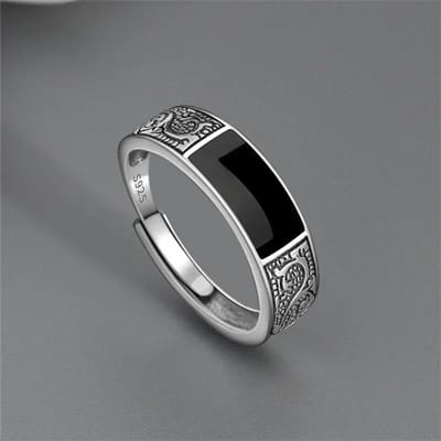 Mode Nouveau Bague en Acier Titane Motif Dragon Vintage Hip Hop Bague Ajustable Homme Simple Soirée Ouverture resizable