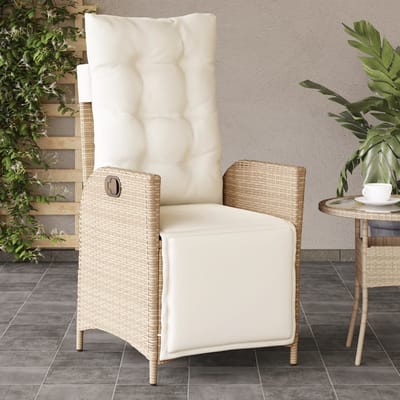 vidaXL - Tuinstoelen - 2 - st - verstelbaar - met - voetensteun - poly - rattan - beige