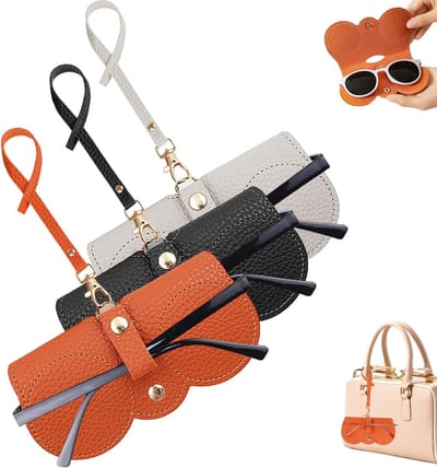 PU-Leren Brillen Sleeve - Zwart/Grijs/Oranje - Houder – Koker – Bril – Hoesje - draagbare brillenkoker - draagbare brillenkoker - zonnebrillentas - brillenzakje met koord