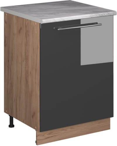 Vicco Wastafelkast Fame-Line, Antraciet Hoogglans/Goudkleurig Eiken, 60 cm