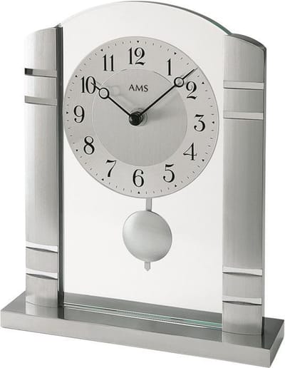 AMS Tafelklok 1118 - Tafelklok met leuke slinger - Zilver 23 cm - kwaliteitsmerk AMS