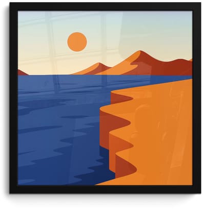 Poster in lijst - Fotolijst 40x40 cm - Posters - Landschap - Bergen - Zon - Zee - Posterlijst zwart - Decoratie - Wanddecoratie woonkamer - Muurdecoratie slaapkamer